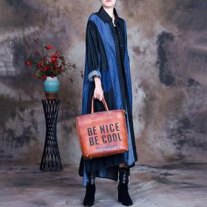 Blue and Black Loose Trench Coat Soft Denim Long Shacket