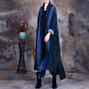 Blue and Black Loose Trench Coat Soft Denim Long Shacket