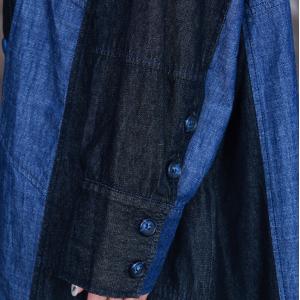 Blue and Black Loose Trench Coat Soft Denim Long Shacket