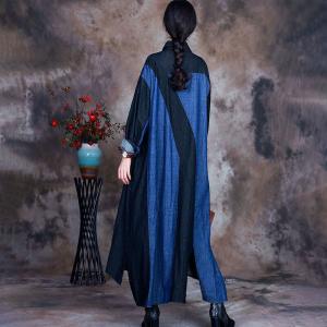 Blue and Black Loose Trench Coat Soft Denim Long Shacket