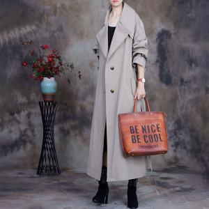 British Style Gray Trench Coat Womens Belted Overcoat