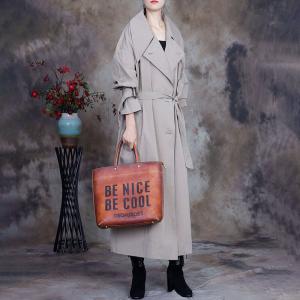 British Style Gray Trench Coat Womens Belted Overcoat