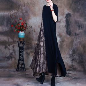 Over50 Style Black Silk Islamic Dress Modest Loose Dress