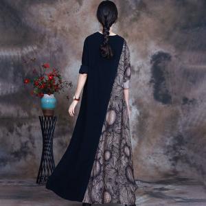 Over50 Style Black Silk Islamic Dress Modest Loose Dress