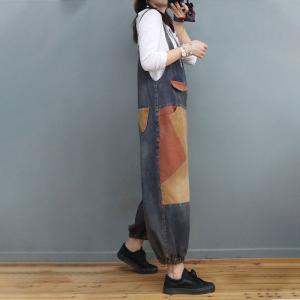 Baggy-Fit Color Block Fluffy Dungaree Womens Farm Overalls