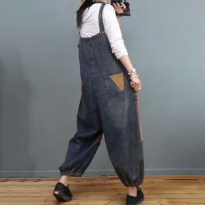 Baggy-Fit Color Block Fluffy Dungaree Womens Farm Overalls