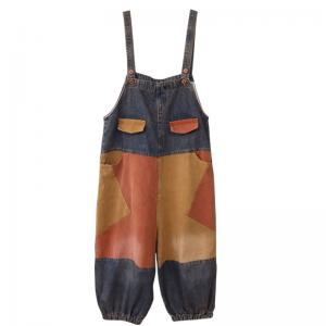 Baggy-Fit Color Block Fluffy Dungaree Womens Farm Overalls