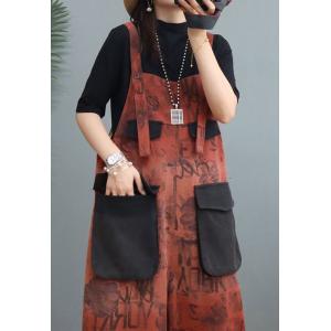 Black Pockets Abstract Letter Baggy Overalls Balloon Legs Gardening Clothes