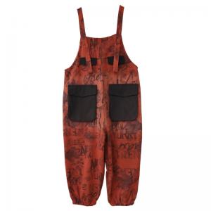 Black Pockets Abstract Letter Baggy Overalls Balloon Legs Gardening Clothes