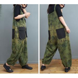 Black Pockets Abstract Letter Baggy Overalls Balloon Legs Gardening Clothes