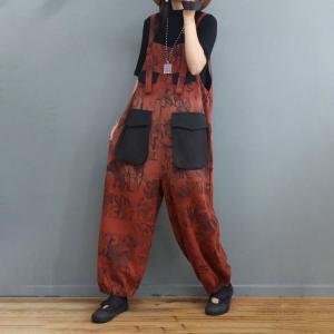 Black Pockets Abstract Letter Baggy Overalls Balloon Legs Gardening Clothes