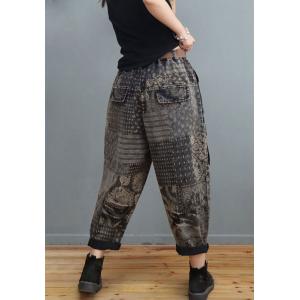 Totem Patterns Baggy Boyfriend Jeans Letter Prints Black Dad Jeans