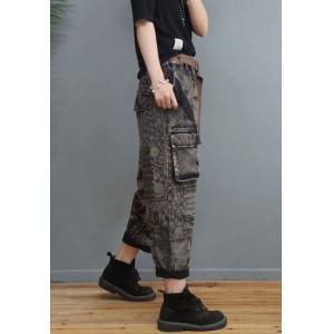 Totem Patterns Baggy Boyfriend Jeans Letter Prints Black Dad Jeans