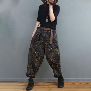 Fashion Letter Prints Black Carrot Fit Jeans Baggy Camo Jeans for Women