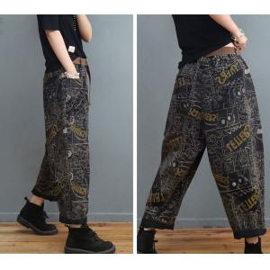 Fashion Letter Prints Black Carrot Fit Jeans Baggy Camo Jeans for Women