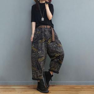 Fashion Letter Prints Black Carrot Fit Jeans Baggy Camo Jeans for Women