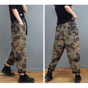 Fashion Letter Prints Black Carrot Fit Jeans Baggy Camo Jeans for Women