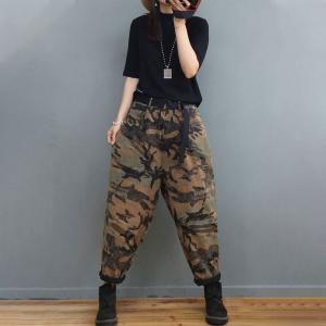 Fashion Letter Prints Black Carrot Fit Jeans Baggy Camo Jeans for Women