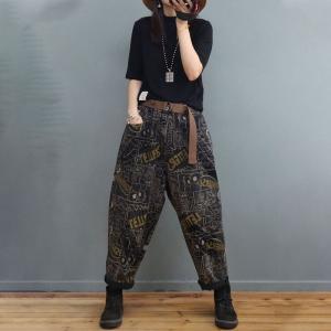 Fashion Letter Prints Black Carrot Fit Jeans Baggy Camo Jeans for Women