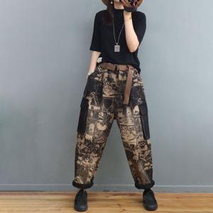 Side Pockets Fashion Printed Dad Jeans Black Letter 90s Jeans