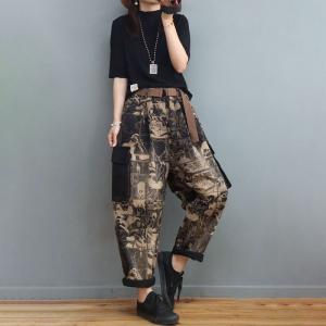 Side Pockets Fashion Printed Dad Jeans Black Letter 90s Jeans