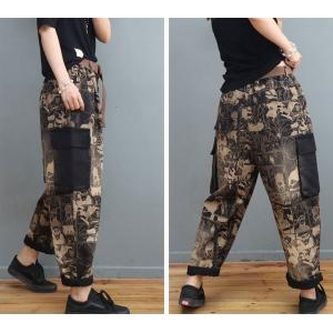 Side Pockets Fashion Printed Dad Jeans Black Letter 90s Jeans