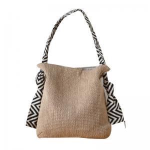 Striped Strap Hemp Shoulder Bag Womens Flax Beach Bag