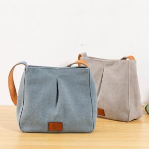 Minimalist Fashion Plain Cotton Bag Leather Strap Teacher Handbag