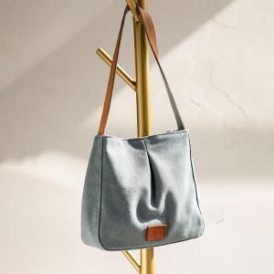 Minimalist Fashion Plain Cotton Bag Leather Strap Teacher Handbag