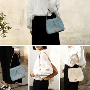 Minimalist Fashion Plain Cotton Bag Leather Strap Teacher Handbag