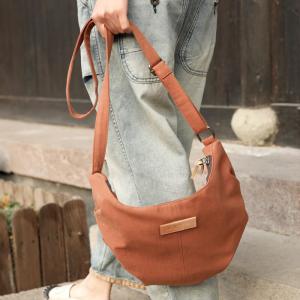 Boho Chic Canvas Crescent Bag Plain Hobo Bag for Women