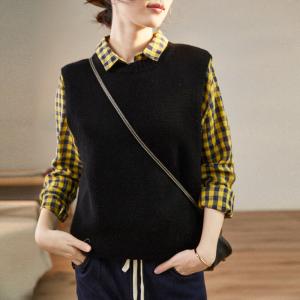 Relax-Fit Yellow Tartan Shirt Womens Linen Checkered Blouse