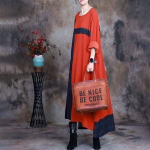 Crew Neck Jacquard Fall Dress Silky Asymmetrical Modest Dress