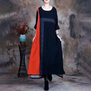 Crew Neck Jacquard Fall Dress Silky Asymmetrical Modest Dress