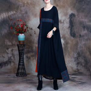 Crew Neck Jacquard Fall Dress Silky Asymmetrical Modest Dress