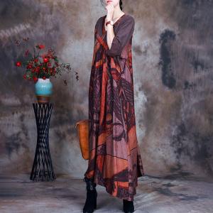 Abstract Patterns Silky Loose Dress V-Neck Printed Islamic Dress