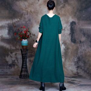 Printed Pockets Plus Size Sweater Dress Wool Cotton Winter Dress
