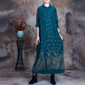 Chinese Style Printed Loose Cheongsam Silky Vintage Dress