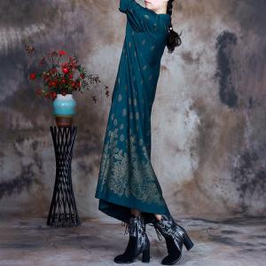 Chinese Style Printed Loose Cheongsam Silky Vintage Dress