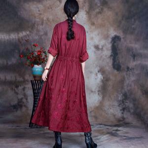 Long Sleeve Embroidery Trench Coat Long Wrap Coat for Women