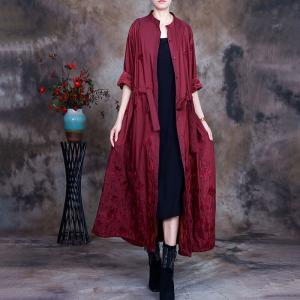 Long Sleeve Embroidery Trench Coat Long Wrap Coat for Women