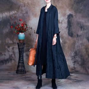 Long Sleeve Embroidery Trench Coat Long Wrap Coat for Women