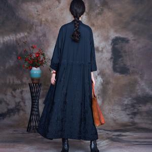 Long Sleeve Embroidery Trench Coat Long Wrap Coat for Women