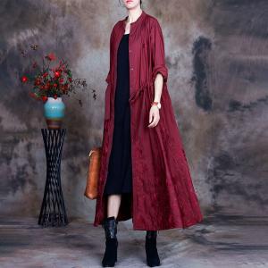 Long Sleeve Embroidery Trench Coat Long Wrap Coat for Women