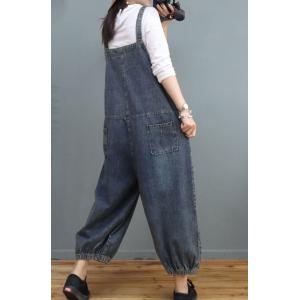 Yellow Embroidery Fluffy Overalls Baggy-Fit Jean Dungarees