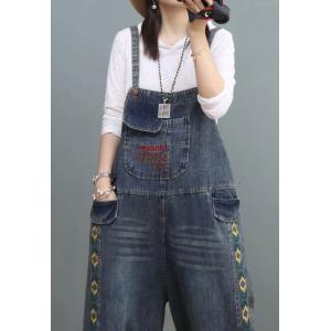 Yellow Embroidery Fluffy Overalls Baggy-Fit Jean Dungarees