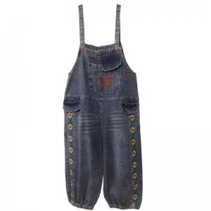 Yellow Embroidery Fluffy Overalls Baggy-Fit Jean Dungarees