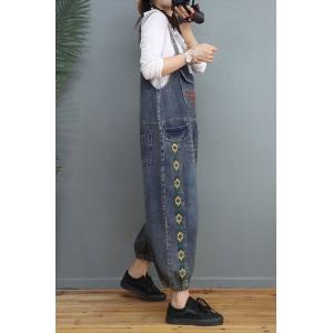 Yellow Embroidery Fluffy Overalls Baggy-Fit Jean Dungarees