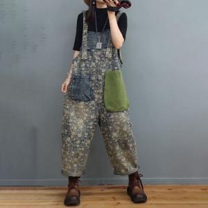 Beach Fashion Floral 90s Overalls Big Pockets Painted Overalls