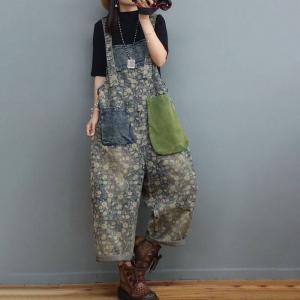 Beach Fashion Floral 90s Overalls Big Pockets Painted Overalls